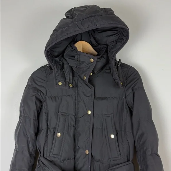 J. Crew Down-filled Black Hooded Puffer Coat Size XXS - Picture 2 of 8